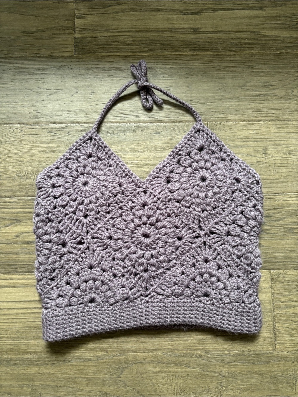Handmade Crochet Floral Halter Crop Top — Lilac Purple Size Medium Summer Beach
